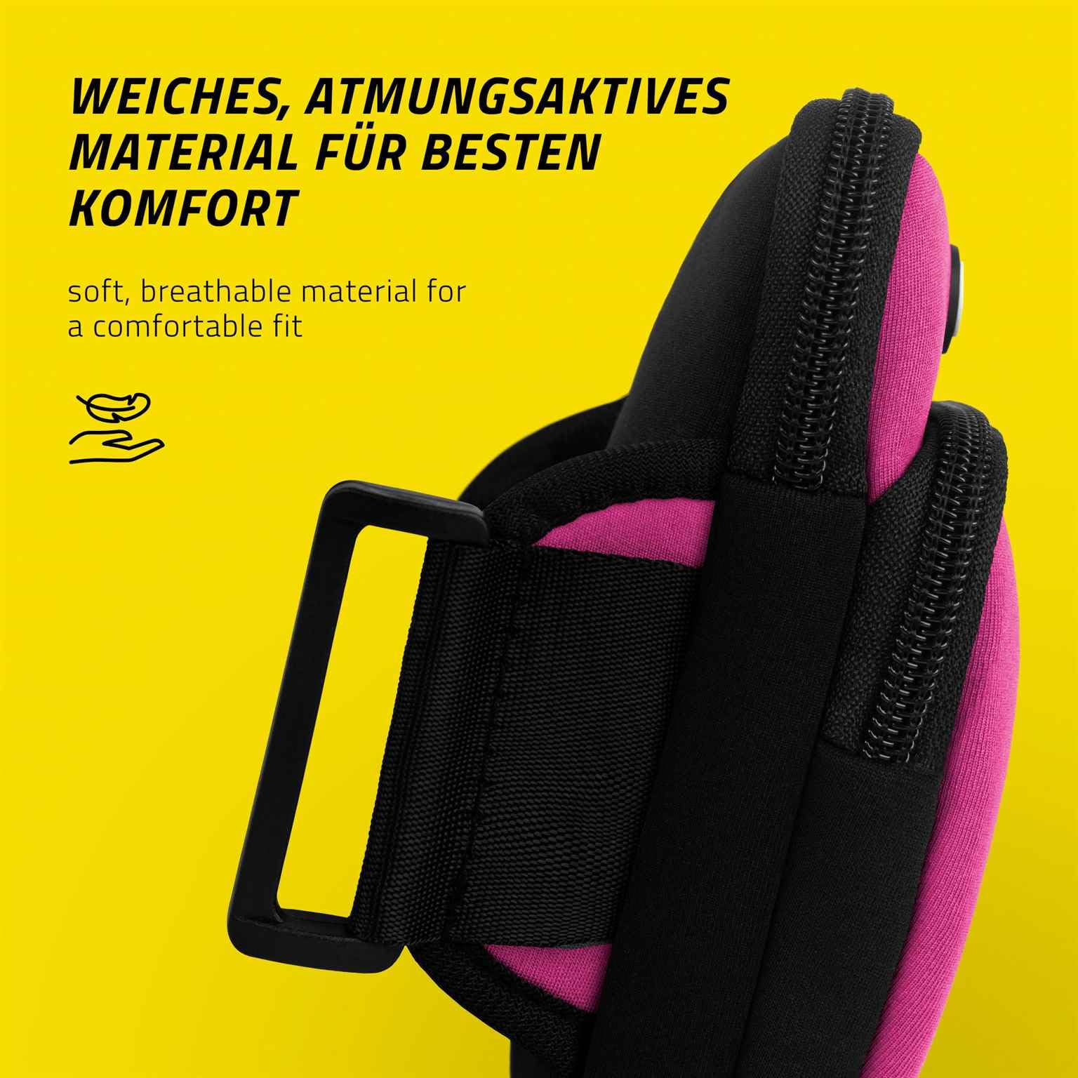 ONEFLOW Premium Sportarmband Handy Armband zum Joggen kompatibel mit Samsung Galaxy Z Flip 5 | Lauftasche Smartphone Armtasche weich, 2 Fächer - Sport Handyhalterung Arm, Pink
