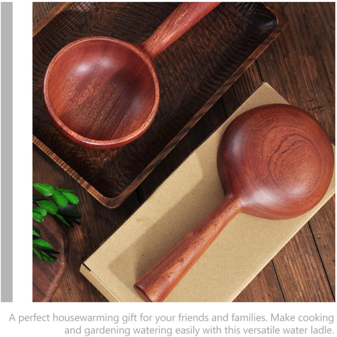 VICASKY Household Wooden Water Ladle with Comfortable Grip and Large Capacity, Multipurpose Wood Scoop for Garden and Kitchen Use, Portable and Convenient Wooden Ladle