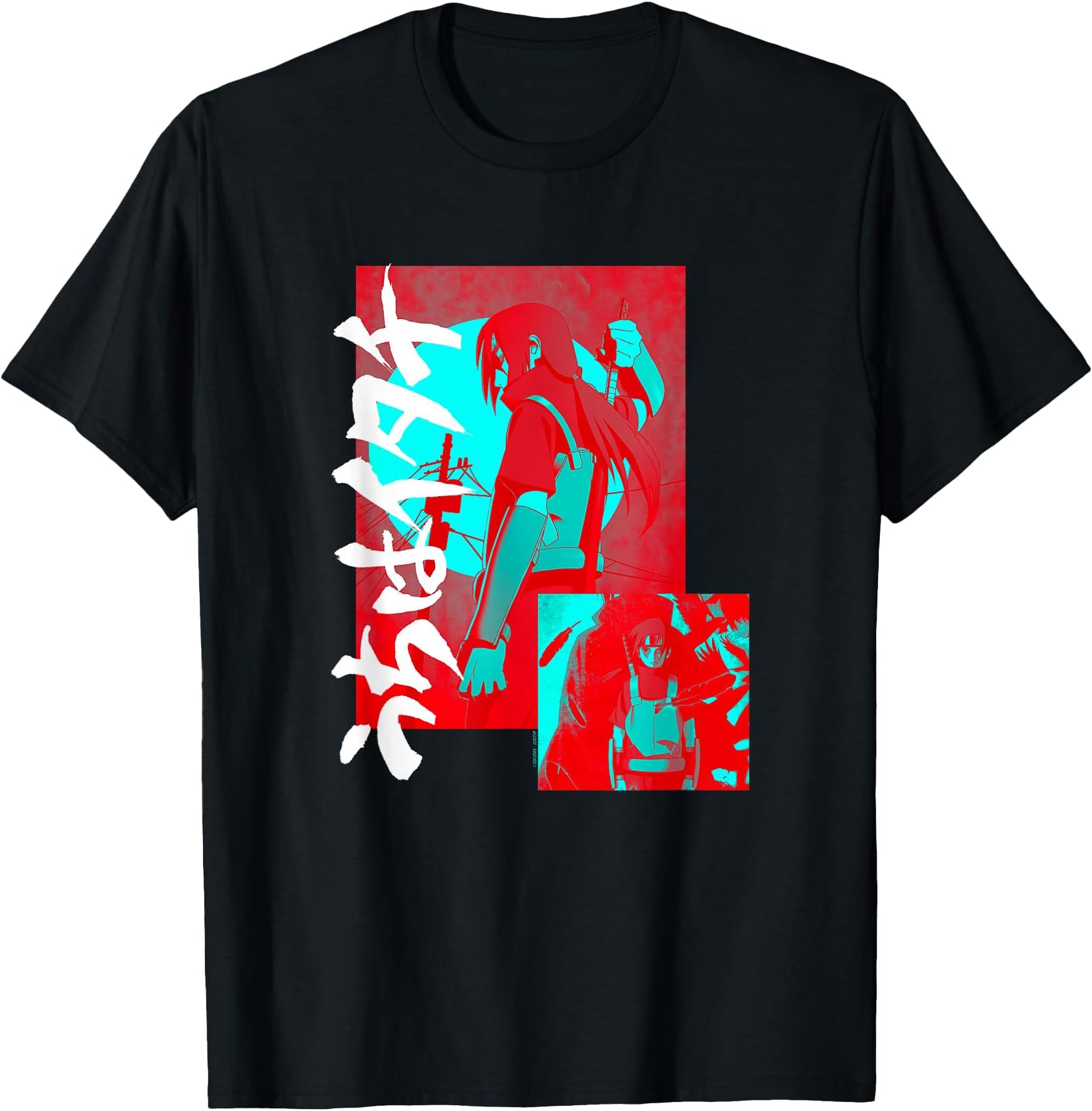 Shippuden Itachi Blue and Red Kanji Collage Anime T-Shirt
