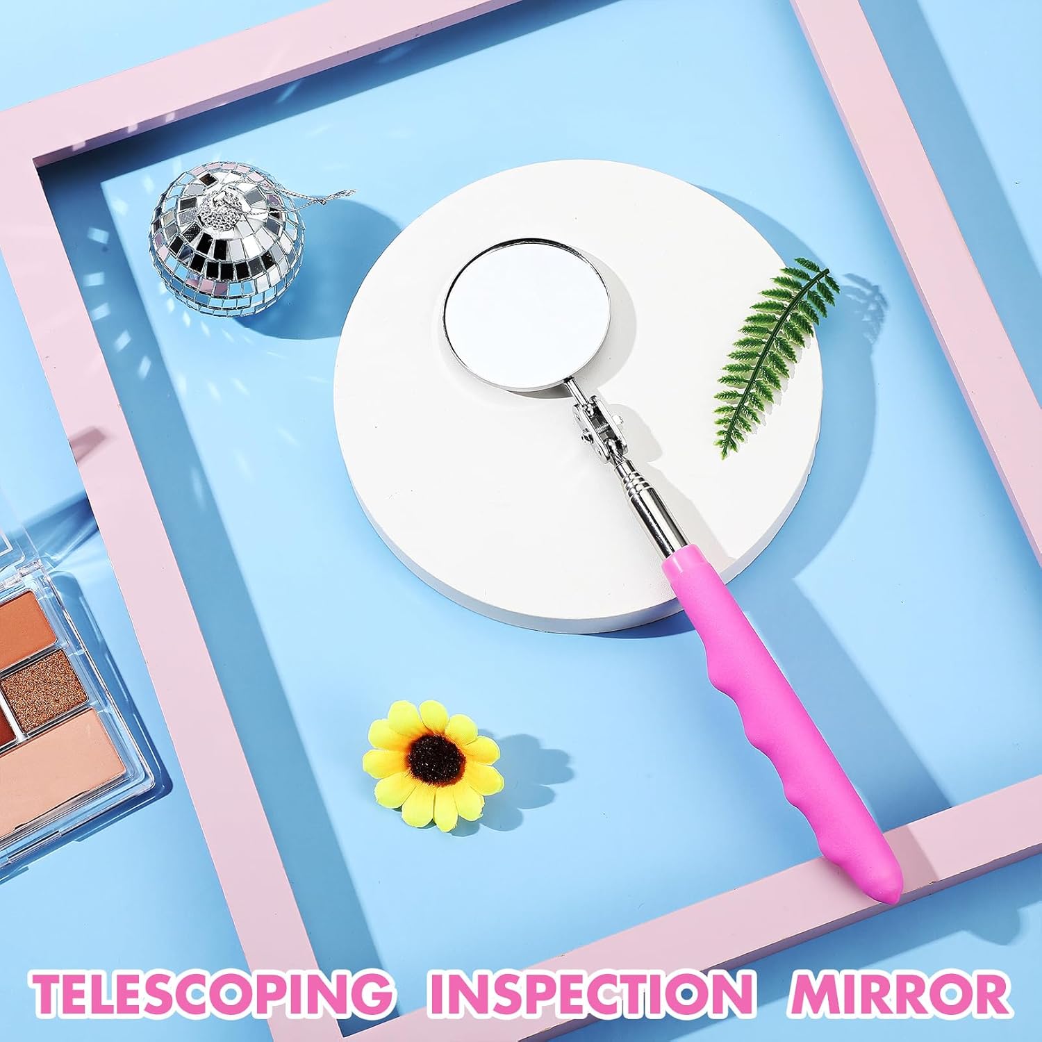 1 Pcs Telescoping Inspection Mirror Mechanics Automotive Tool with Long Handle Extendable Mirror on a Stick for Technicians Mechanics Contractors Checking Observation(Pink,Round)