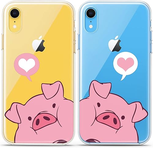 Miniatura 7 de Cavka Fundas a juego para parejas compatibles con iPhone 16 15 14 13 12 11 Pro Max Mini Xs X 6s 8 Plus 7+ Xr 10 SE 5 Pink Coon Pigs Kawaii Funda