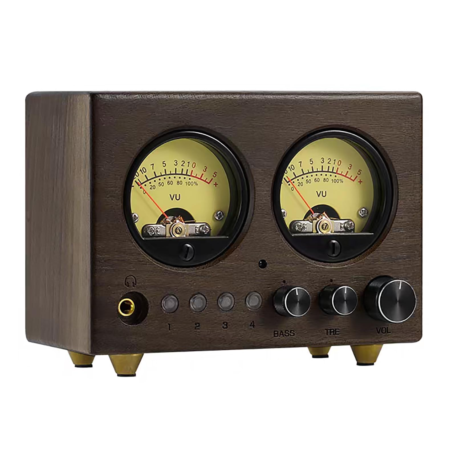 Vintage VU Meter przedwzmacniacz z pilotem zdalnego sterowania, 4 kanały wejściowe, przetwornik mikrofonu, regulacja tonów wysokich i niskich tonów do domowego biura, studia, rozrywki
