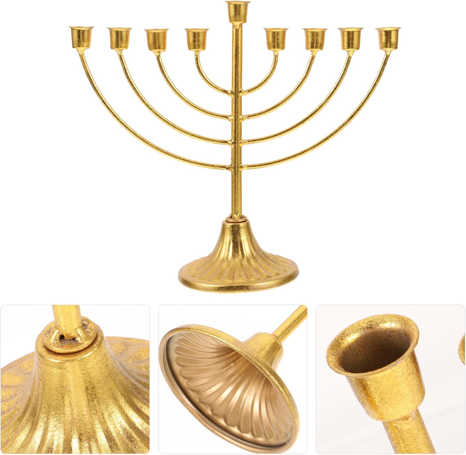 Unomor 9 Branch Metal Menorah Jewish Hanukkah Replica Candelabra Candle Holder Stand Gold Plated Jewish Candle Holder Candle Stand Candlestick