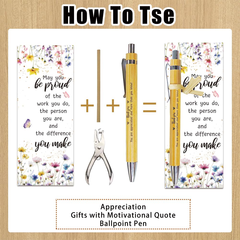 WEBEEDY 36 Sets Employee Appreciation Gifts Bulk May You Be Proud Sign Bamboo Pen with Inspirational Notes Flower Bookmark Cards for Christmas Office Coworker Colleague Nurse Teacher Team Party Favor - Image 4