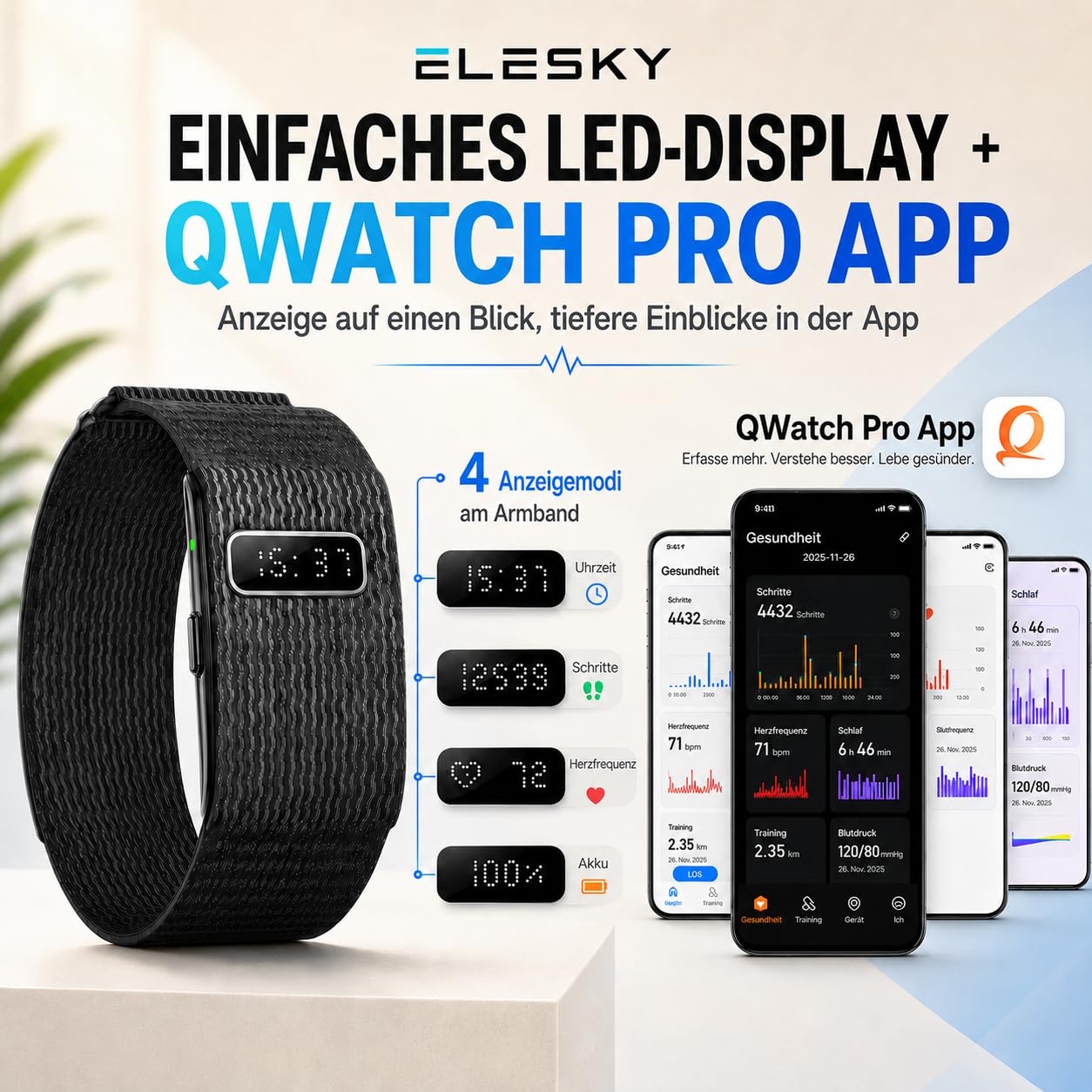 Fitness Tracker Armband, Herzfrequenz, Schlaftracker, IP68 | 176 Sportmodi, SpO2, HRV & Stressüberwachung, Schlaftracking, magnetisches Laden, kompatibel mit Android und iOS.