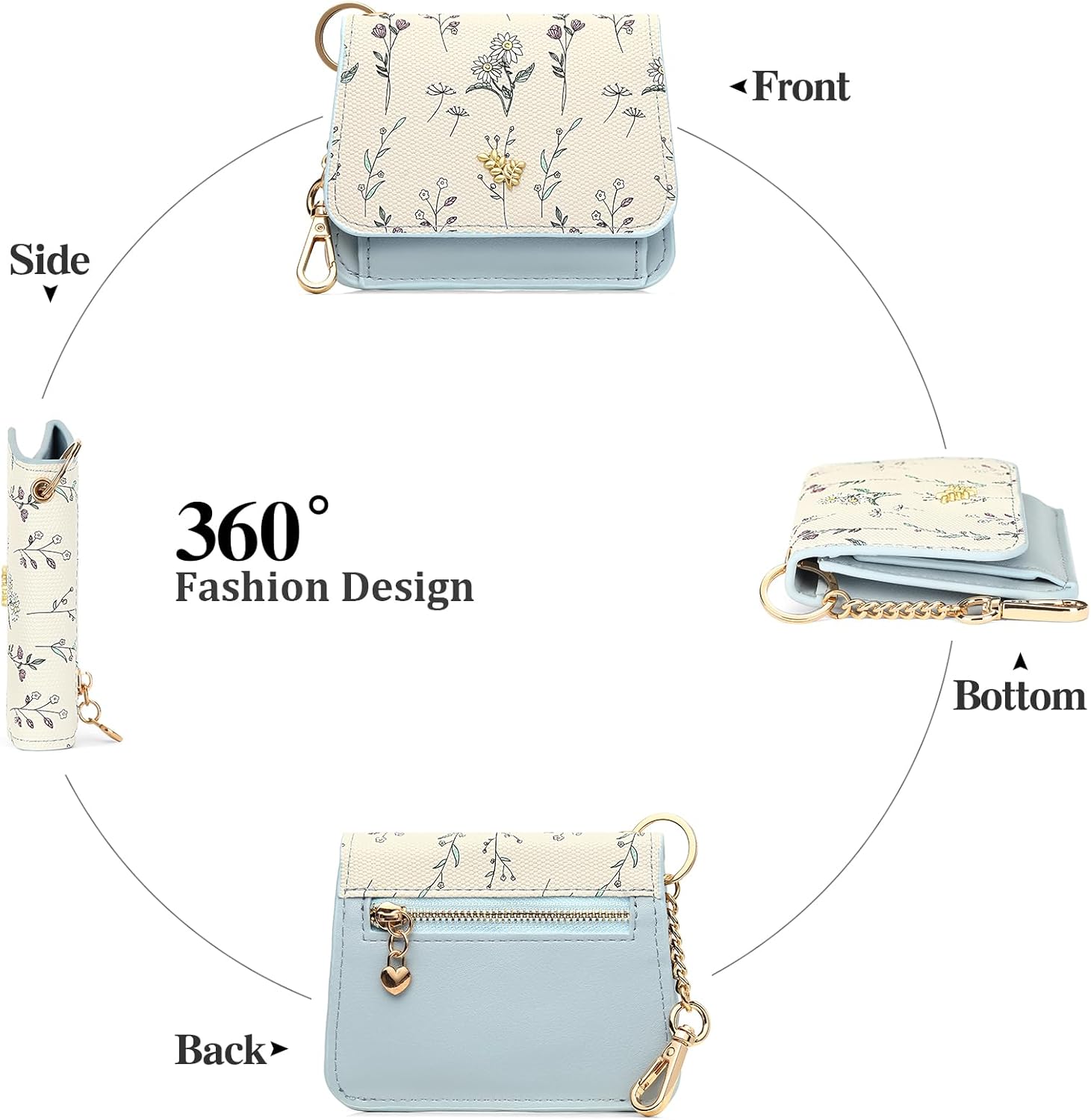 GAEKEAO Small Wallet for Women RFID Blocking Slim Keychian Wallet Floral Vegan Leather Card Holder with Zip Pocket ID Window - Image 4