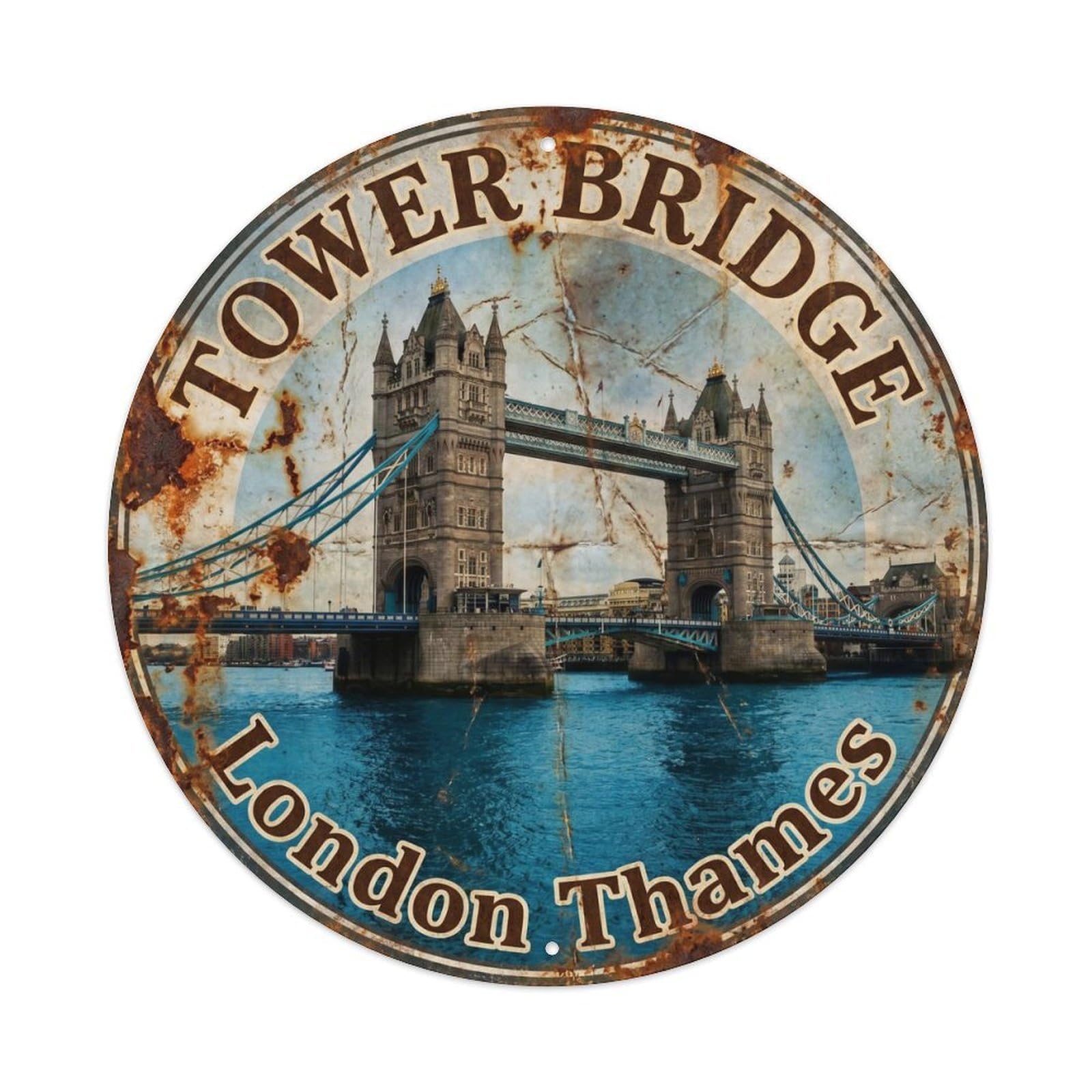 Vintage Travel Tower Bridge Thames Metal Tin Sign Plaque
