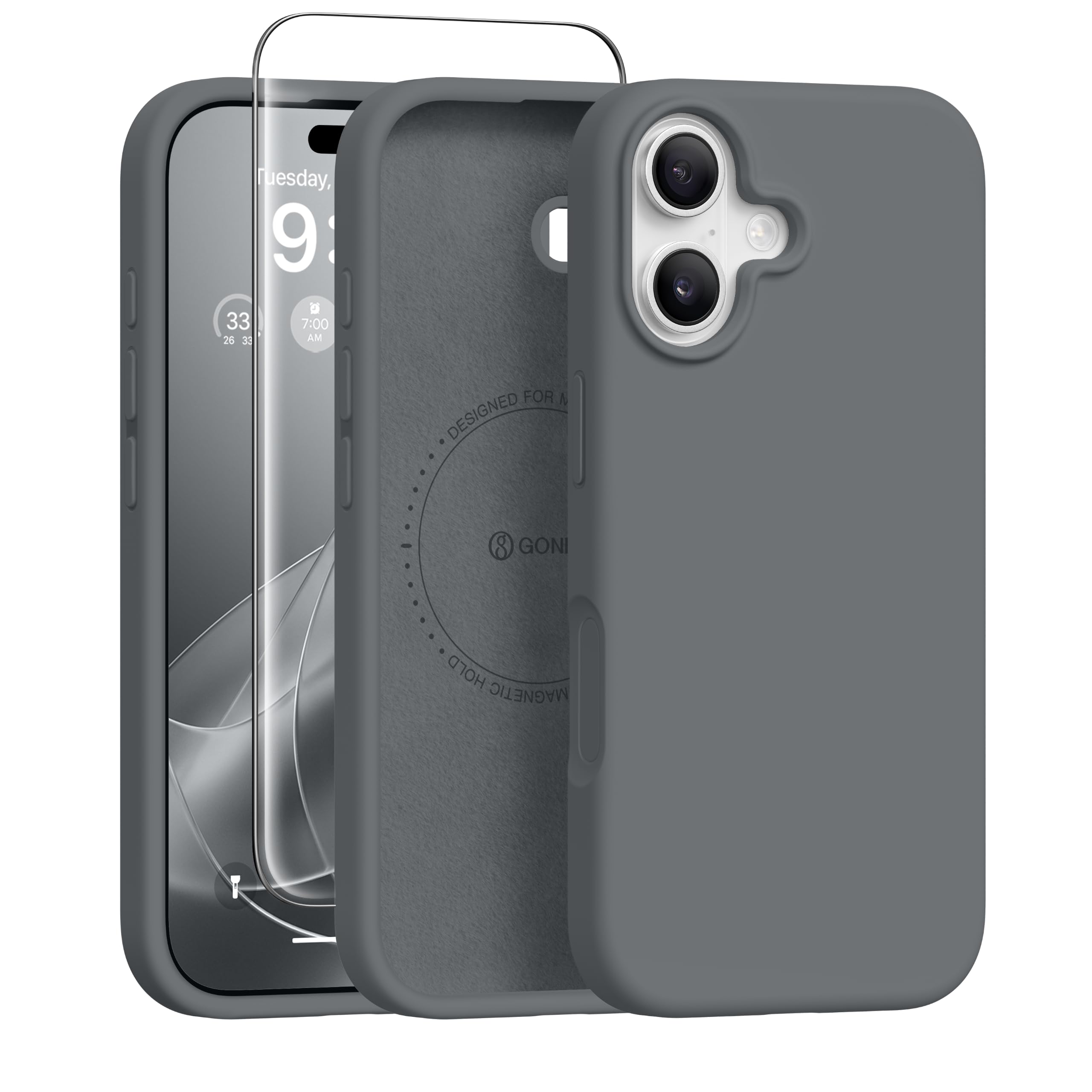 GONEZ Magnetic for iPhone 17 Case, Silicone Cover Dark Grey