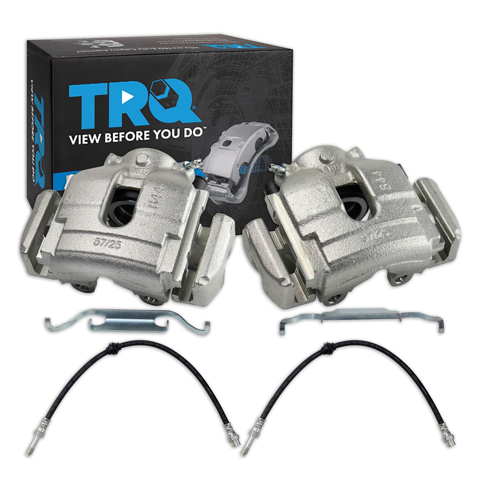TRQ Front Brake Caliper Set Brackets Hoses Zinc Coated