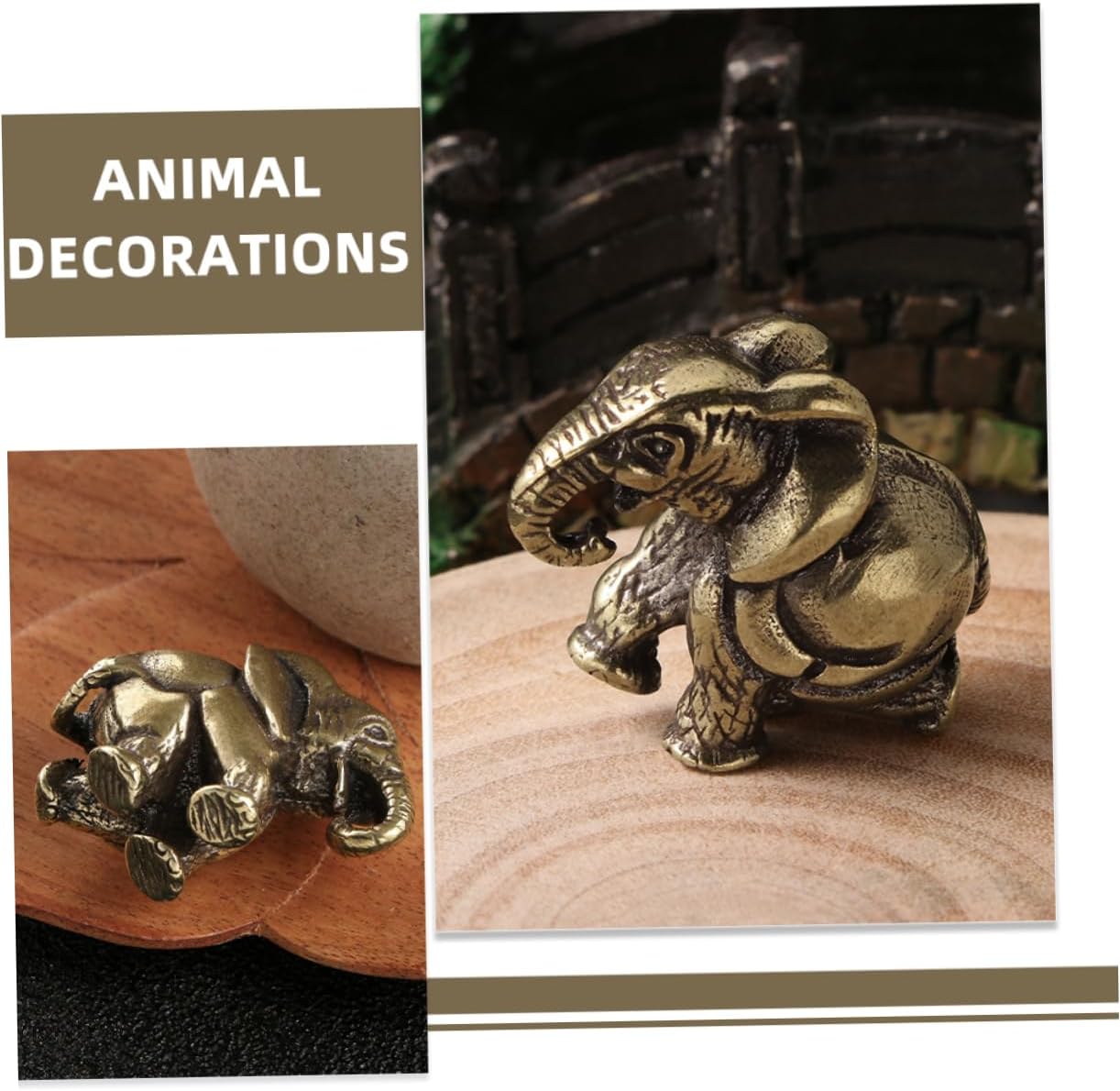 Brass Elephant Figurine Antique Golden Collectible Decorative Home Xmas image 3