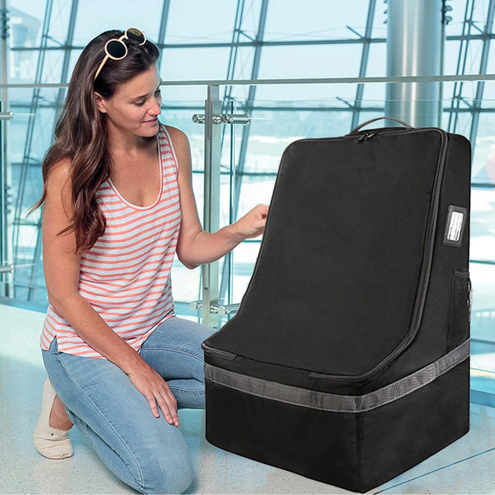 Sac de voyage pour siège de voiture, sac voyage pour siège voiture, 18 x 18 x 28 pouces, imperméable, grand avec sangles à dos rembourrées pour les essentiels bébé