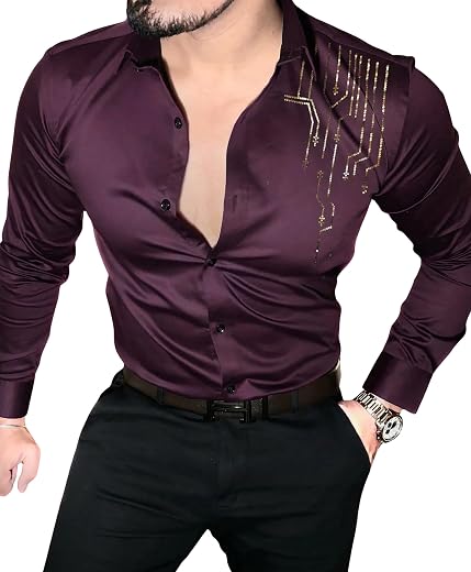 Afflatus Men’s Stylish Satin Shirt for Party, Formal, Daily and Casual Wear Full Sleeve Shirt for Mens
