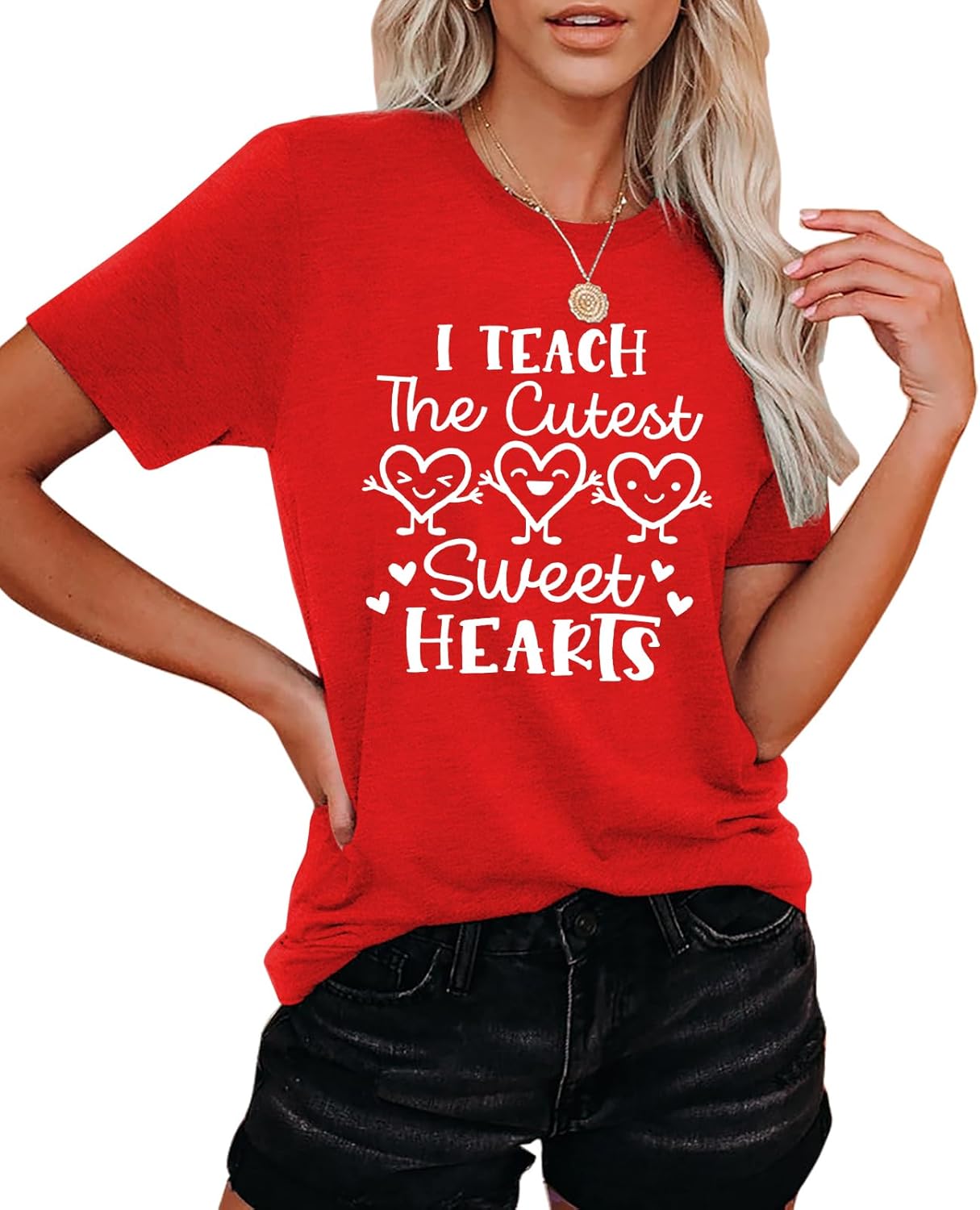 Valentine's Day Shirts for Women:Cute Love Heart Tshirts Graphic Tees Valentine Casual Short Sleeve Top - Image 4