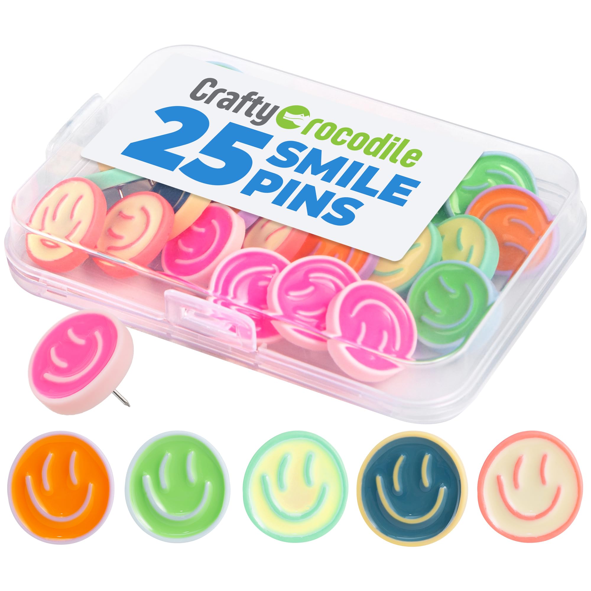 Chinchetas gigantes CraftyCrocodile con caritas sonrientes para corcho, 25 unidades