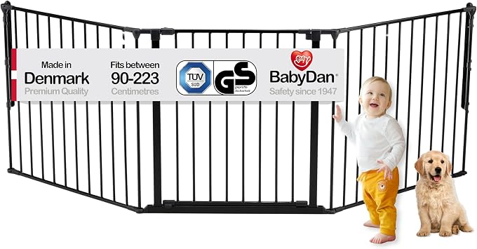 BabyDan Flex L, 90-223 cm/35.5-87.70 inches, Stair Gate/Room Divider, Black, Made in Denmark - Baby Gate/Safety Gate Pet Gate/Dog gate/Dog playpen