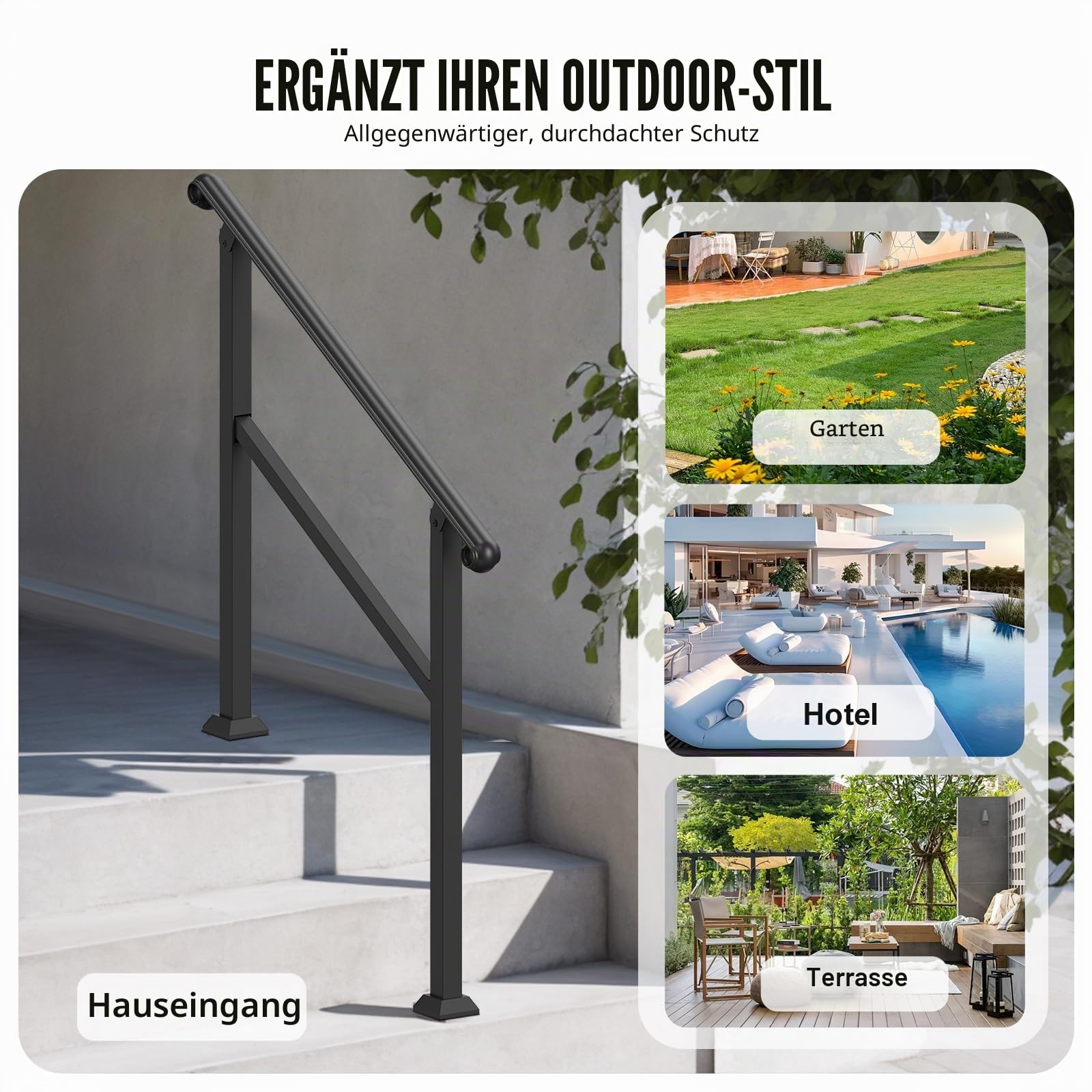 VEVOR Handläufe für Außentreppen, 2–3-stufiger Treppenhandlauf und Innengeländer-Set, Geländer für Außentreppen mit Montagesatz, Handläufe für Senioren, Verandageländer und Deckhandlauf, schwarz