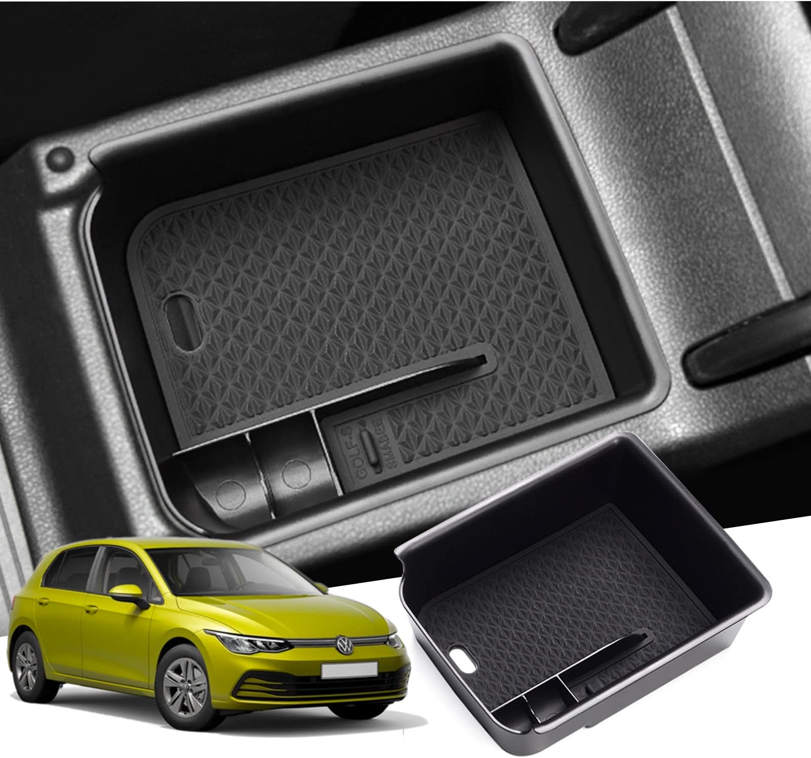 GAFAT Compatible with VW Golf 8 8.5 MK8 2020-2025 2026 Centre Console Storage Box Armrest, Golf 8.5 GTI GTE GTD Alltrack R Variant Organiser Tray Glove Box, Golf 8 Accessories (Black1) (Black1)