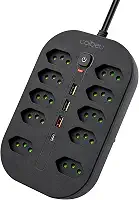 Extensao Eletrica, Extensão Tomada, Régua Tomada, Régua de Energia, 10 Tomadas, 3 Interfaces USB, 1 Porta USB Tipo-C, Cabo de Alimentação de 1,9 metros, Suporte a Tensão de 110-220V, Preto