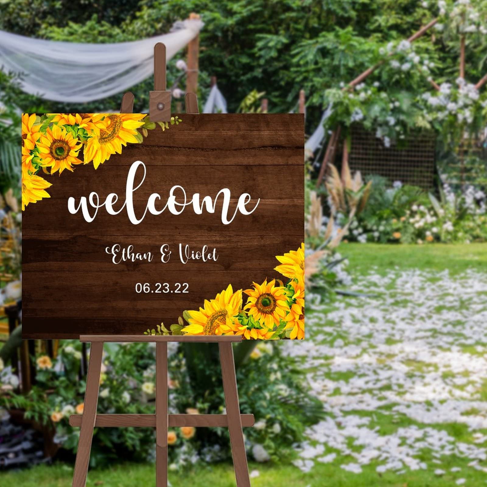 Panneau de bienvenue de mariage en bois naturel pour décoration de cérémonie champêtre