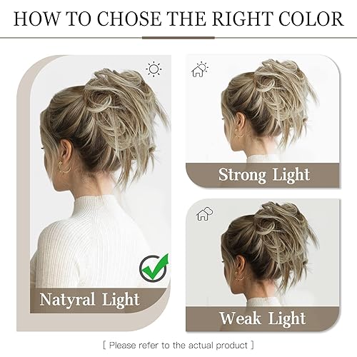 Miniatura 4 de HMD 5 piezas de moño despeinado para mujer, extensión de cabello con banda de goma elástica, extensión de cabello largo y desordenado, accesorios