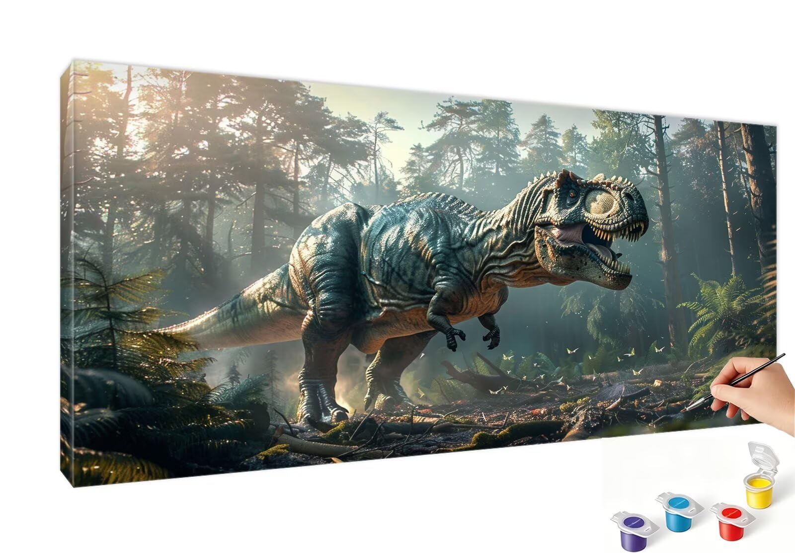 Malowanie po numerach 70x140cm Dinozaur Malowanie według numerów Dorośli Drzewo Paint by Numbers Adult, Zdjęcia do malowania z 3 pędzlami i pigmentem, rzemiosło do dekoracji ścian (bez ramki) RB-568