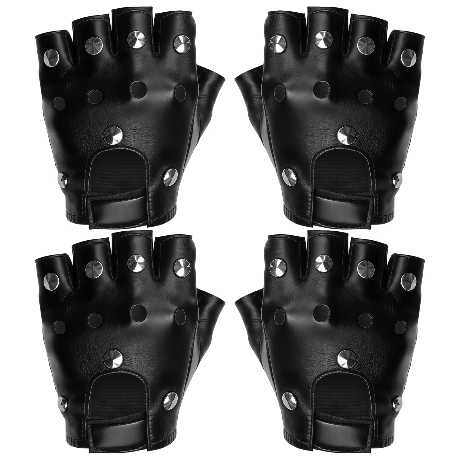MFUOE 2pcs Punk Gloves with Studs Gothic Leather Studded Biker Fingerless Gloves Stylish Black Gothic Dazzle Cool Gloves for Dancing Hip Hop Rock Motorcycle