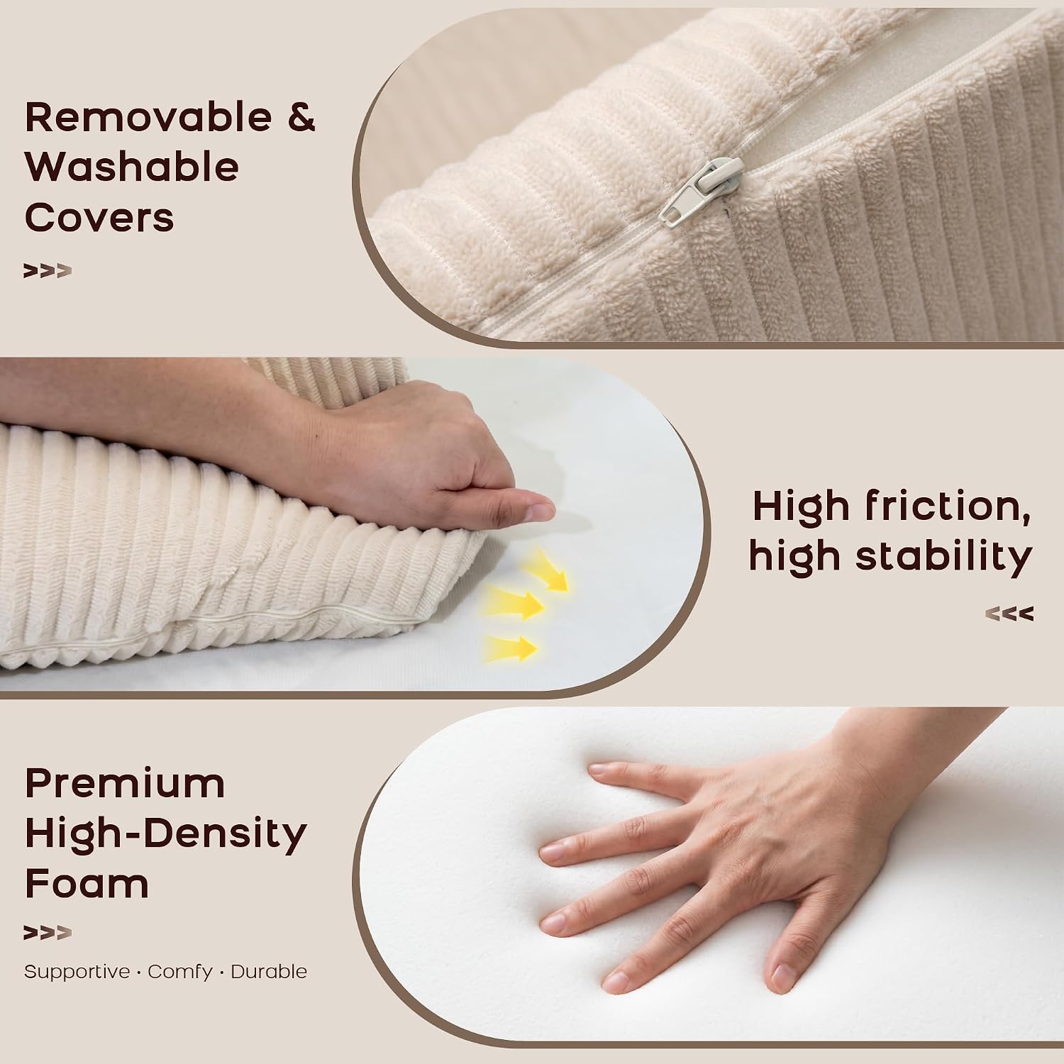 Soft Moon Chair, Floor Lounger Pillow Set, Modular Floor Cushion Adjustable Chaise Lounge Pillow for Sitting Reclining Relaxing, Soft Support for Cozy Corner Reading Nook Meditation Gaming, Beige