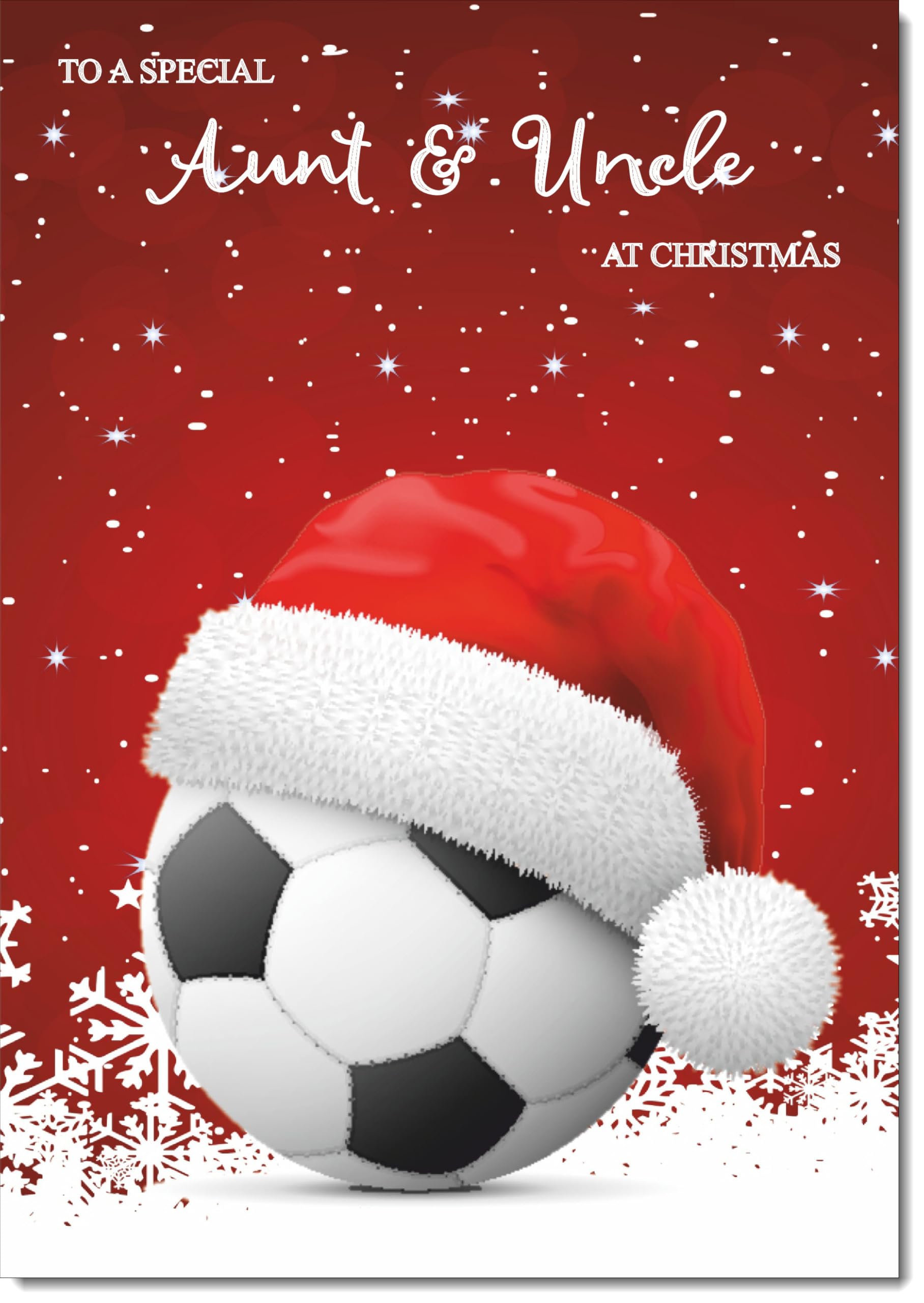 doodlecards Aunt and Uncle Christmas Card Santa Hat Football with Red Sky Large A4 Size Christmas Card for Aunt & Uncle with Plain Envelope