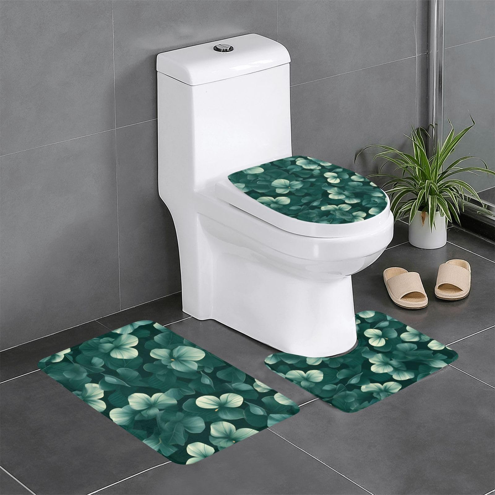 Tapis de salle de bain floral vert 61x40 cm lavable pour WC et meuble-lavabo de maison