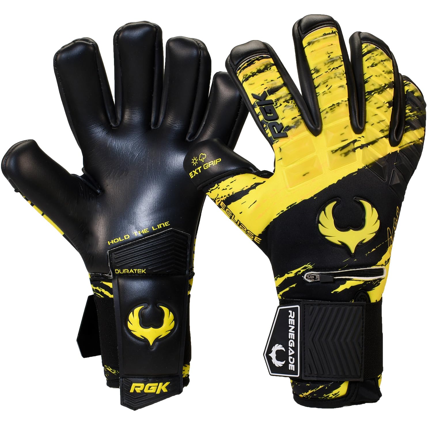 Renegade GK Eclipse Stinger Professional Goalie Gloves with Pro Fingersaves Black| Yellow & Black Soccer Goalkeeper Gloves (Size 7, Youth, Junior, Neg. Cut, Level 5) — image 1