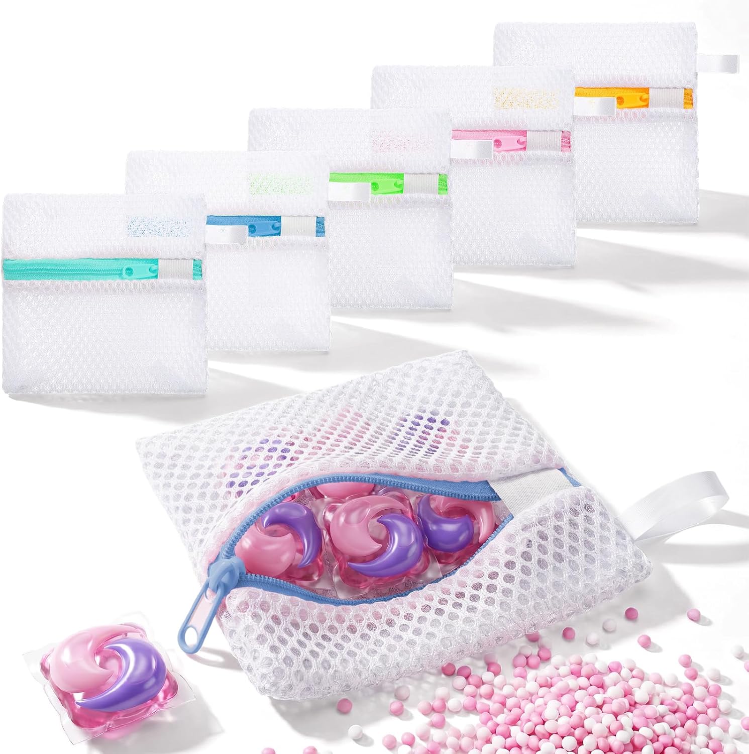 5Pcs Laundry Pod Bags, Reusable Mesh Wash Bags Protection Bag, Scented Bead