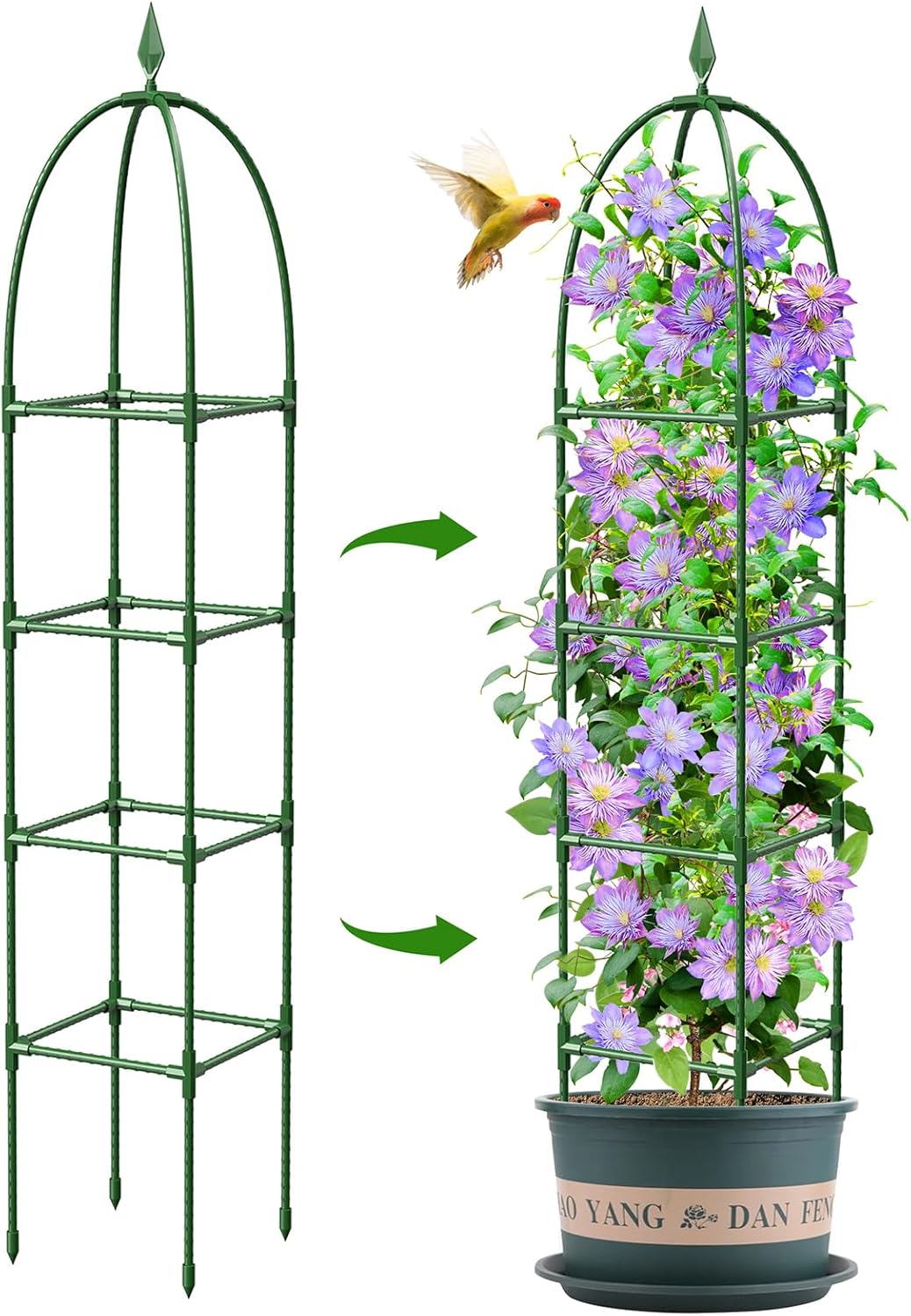 Trellis for Climbing Plants Outdoor, 6FT Garden Obelisk Rustproof PE Coated Metal Potted Plant Climbing Support, Thickened Tube Plant Tower Trellis for Clematis Vine Support Indoor (1 Pcs)
