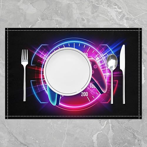 Miniatura 2 de Juego de 4 manteles individuales para consola de videojuegos, color azul, morado, neón, para niños, adolescentes, niños, deportes extremos, estilo