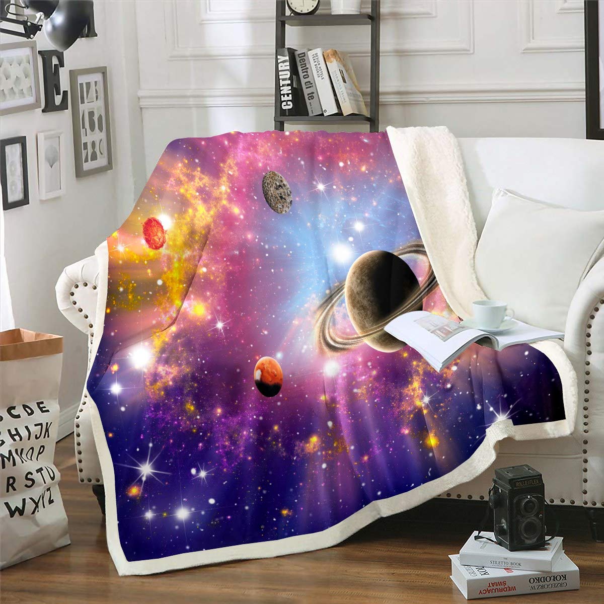 Loussiesd Galaxy Sherpa Throw Blanket Colorful Starry Sky Fleece Blanket Universe Planet Printed Warm Plush Blanket for Sofa Couch Women Men Microfiber Chic Outer Space Double 60"x79" — image 1