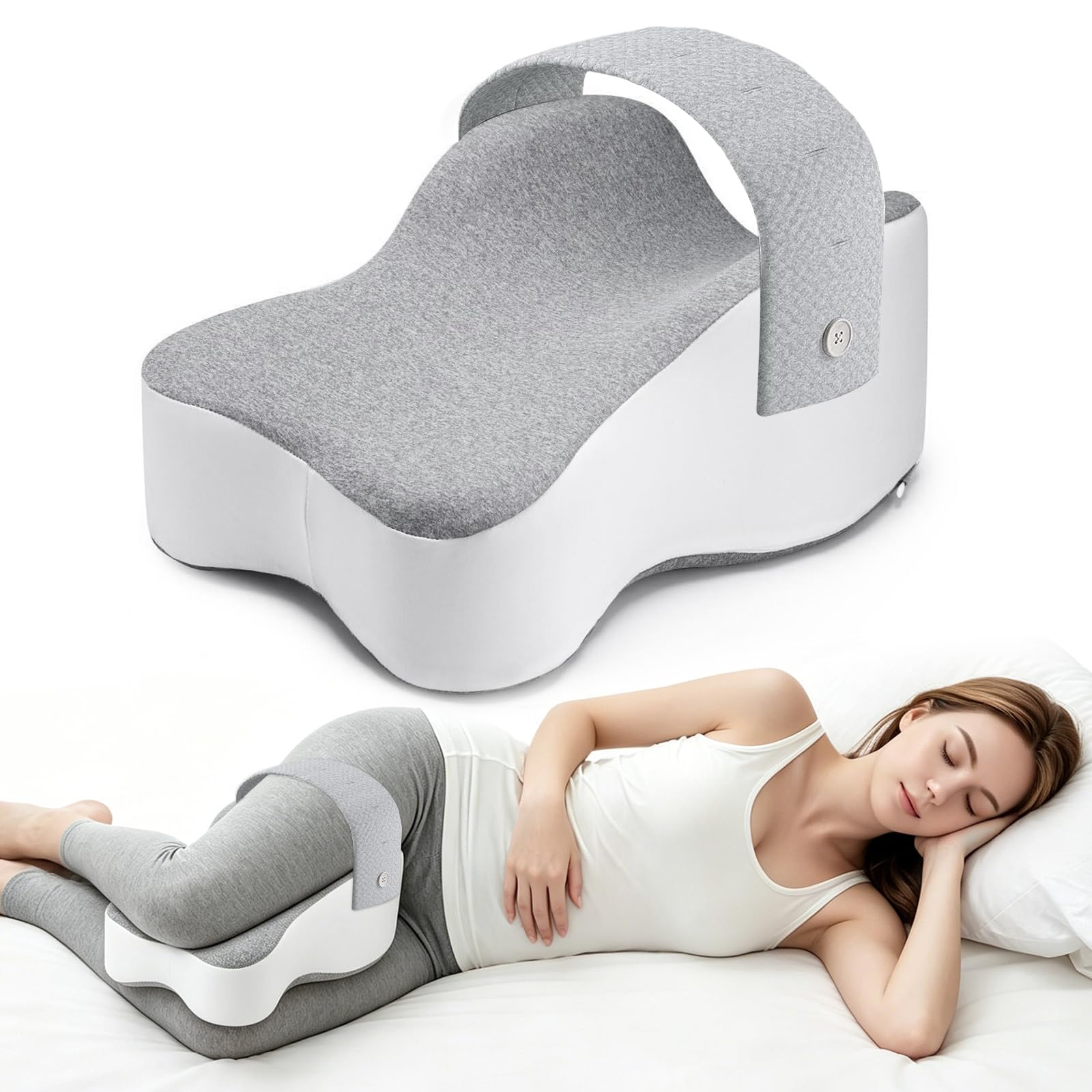 Kniekissen für Seitenschläfer – Ergonomisches Beinkissen mit Extra-Langem Design, unterstützt Oberschenkel & Knie, steigert Schlafkomfort, mit Abnehmbarem & Waschbarem Bezug-Mit Riemen