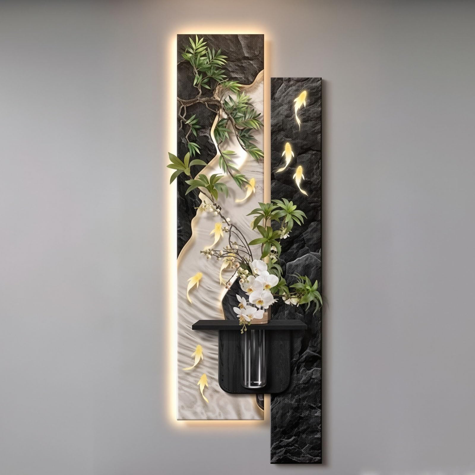 MDEUFYWEGB 3D LED wall decor, modern illuminated sandstone texture, wall-mounted art, (faux greenery) decorative artwork for living room or entryway.(E,50 * 150cm/19.7 * 59.1in)