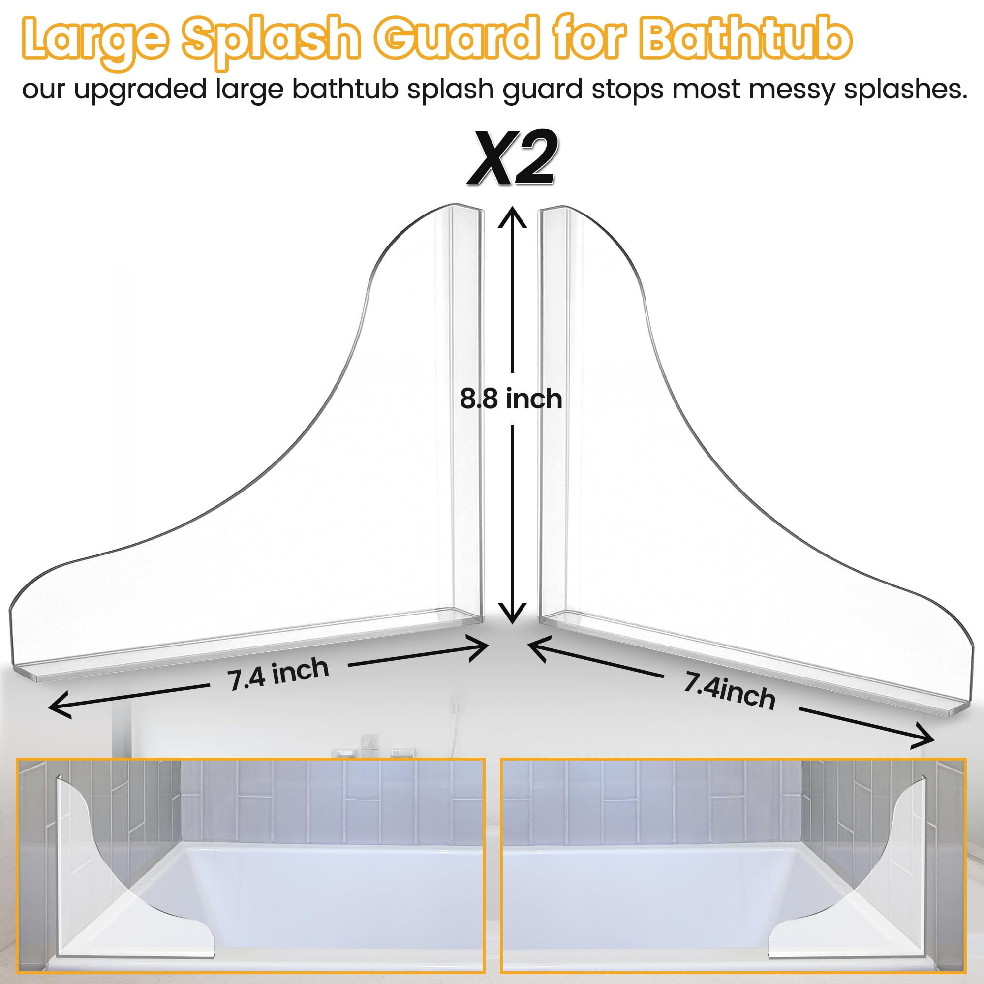 Dreyoo 2 Pcs Shower Splash Guard with 4 Pcs Shower Curtain Clips, Upgrade Splash Guards for Bathtub Waterproof Self-Adhesive Corner Splashproof Guard Keep Water in Showers or Bath(8.8 x 7.4 in)
