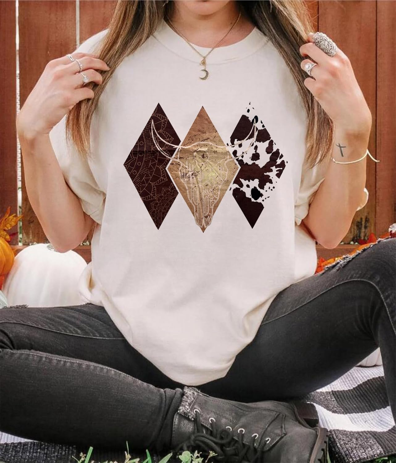 Women's Vintage Cowboy Western T-Shirts Cute Cow Skull Graphic Rodeo Shirts Funny Cowgirl Country Concert Tee Tops - Image 5