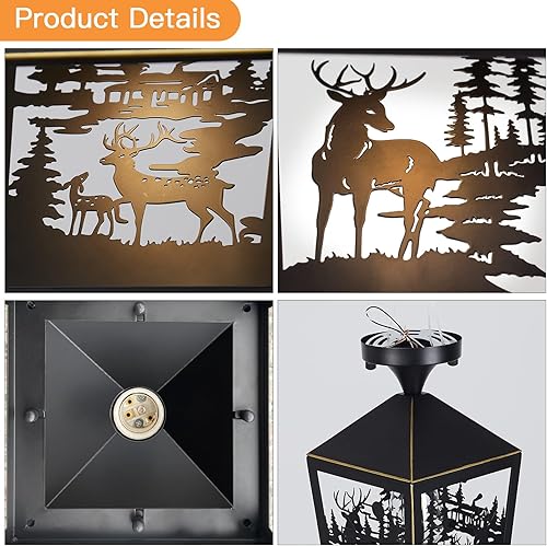 Miniatura 5 de Monaxon Lámpara de techo semiempotrada de granja, de metal negro rústico con ciervos para cabaña de troncos, pasillo, vestíbulo, cocina, balcón y