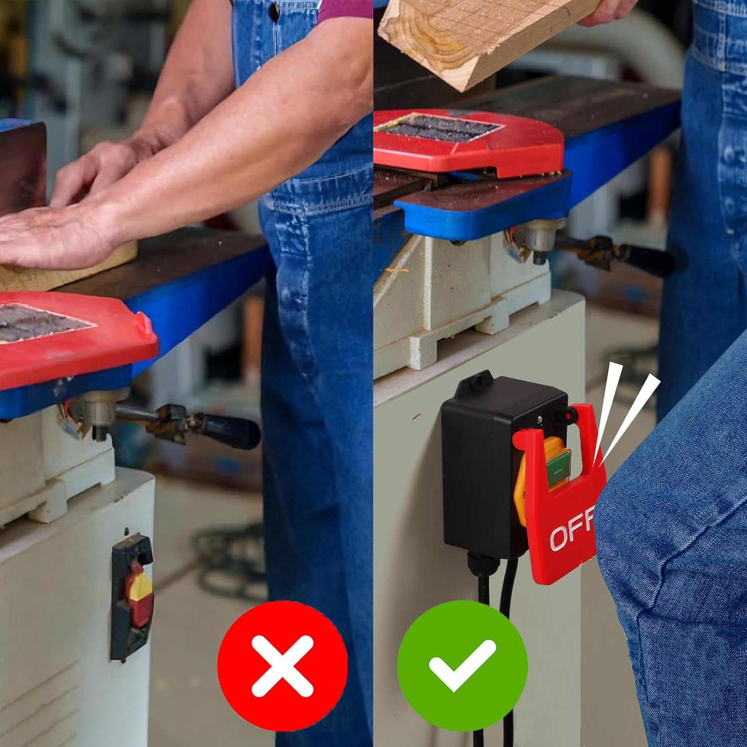 110V to 120V Table Saw Signle Phase On/Off Switch, Emergency Stop Switch with Heavy Duty Extension Cord, Fits Table Saw, Router, Drill Press and Other Electrical Equipment