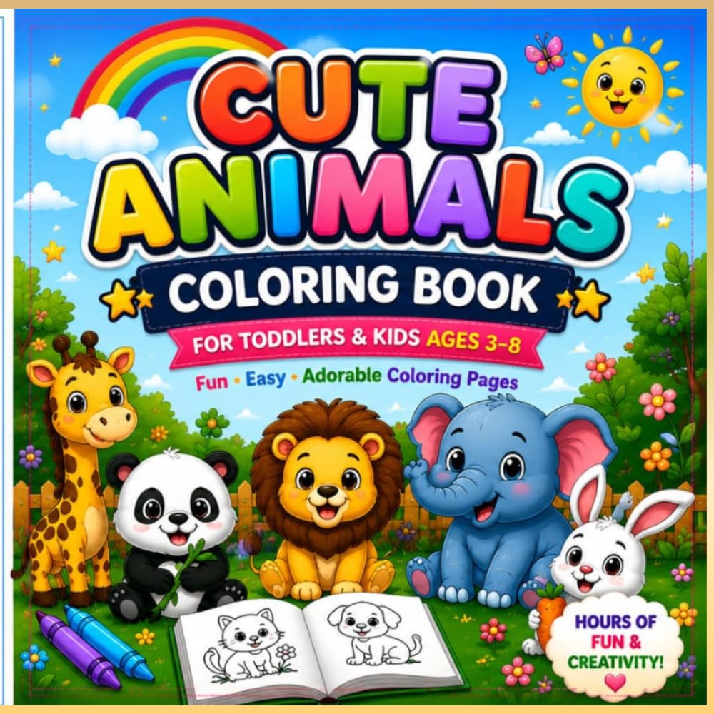 Easy Animals Coloring Pages for Kids: Fun & Simple Animal Coloring Book for Toddlers, Preschool & Kids Ages 3-8