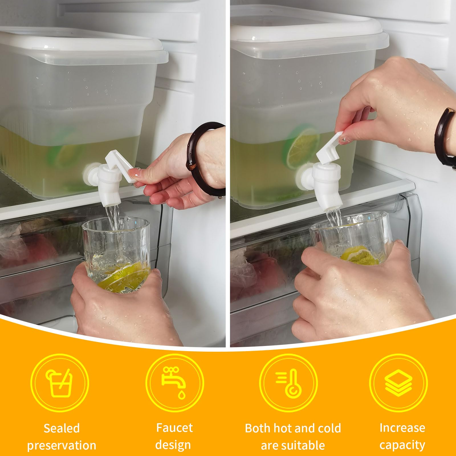 Distributori di acqua in plastica, per frigorifero, liquidi, bevande, con rubinetto, per latte, ghiaccio, acqua, cocktail, succhi (1,5 galloni)