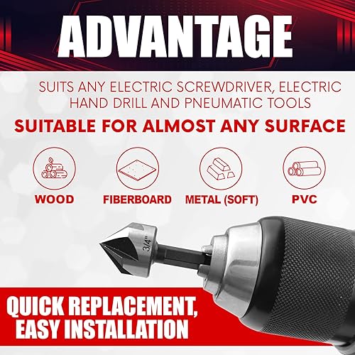 Miniatura 4 de Juego de 5 brocas avellanadas, fregadero de contador de 82 grados, apto para agujeros de fregadero en la mayoría de metales mecanizables, madera