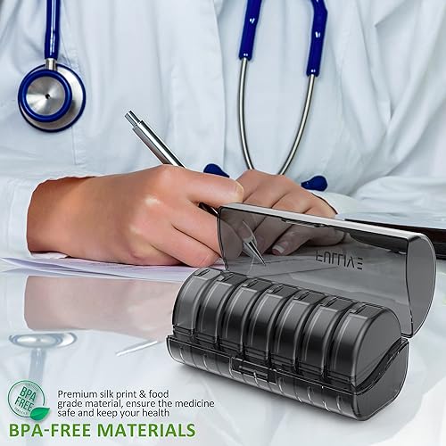 Miniatura 7 de Organizador diario de píldoras (dos veces al día) – Pastillero semanal AM/PM, organizador redondo de medicina, contenedor de píldoras de 7 días,