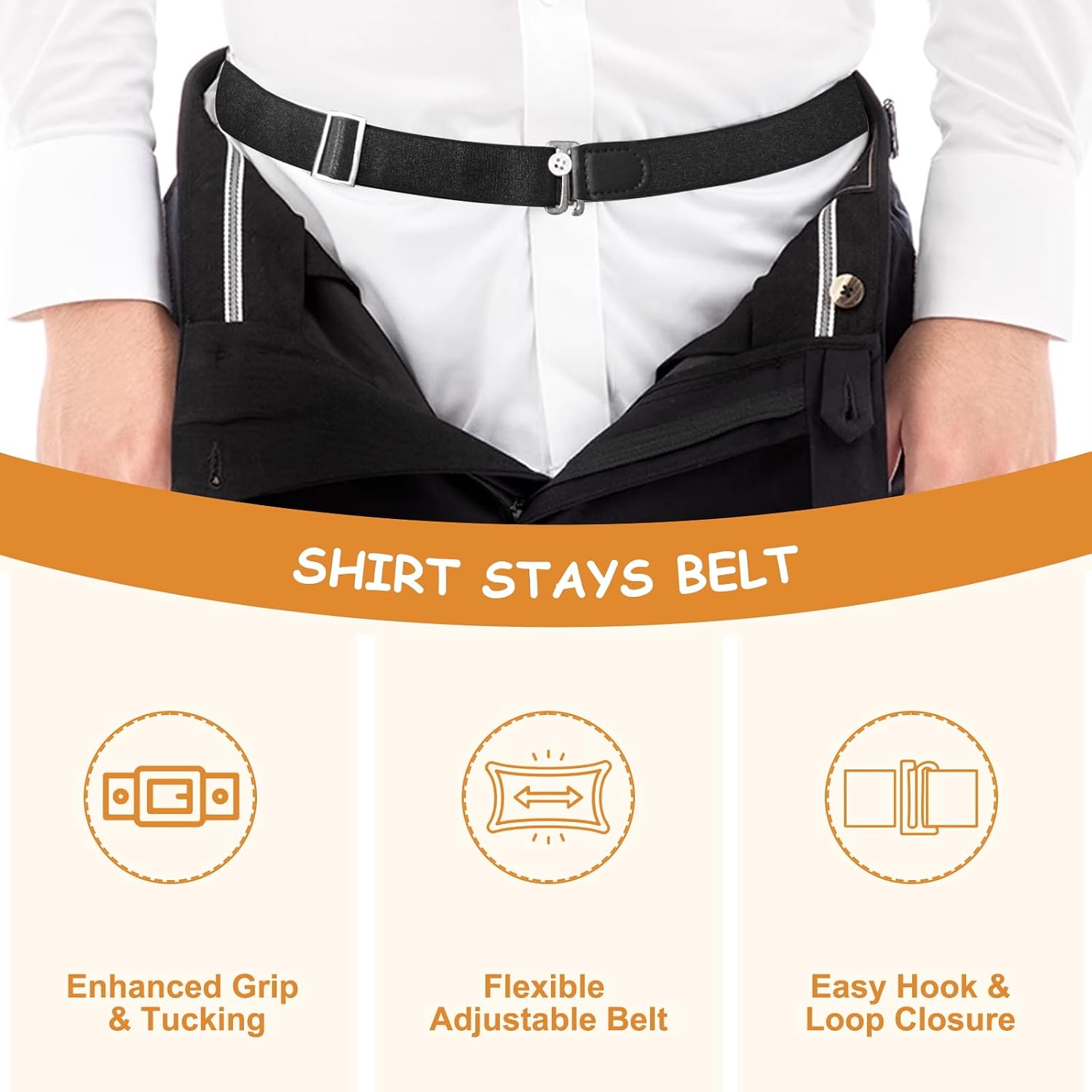 Tuck N Stay Shirt Stays for Men Women, Adjustable Invisible Elastic Belt Stretch, Perfect for Police, Military from Shirt Stay and Work & Casual Wear