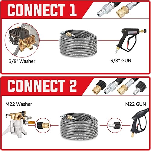 Miniatura 6 de YAMATIC Manguera de lavado a presión de 14 pulgadas 4200 PSI sin marcas, 50 pies, para agua calientefría, alambre de goma trenzado, sin torceduras,