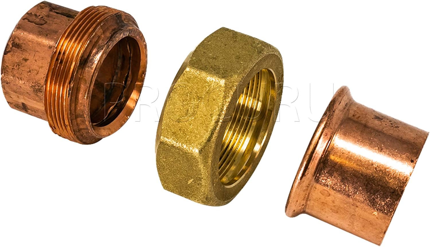 PROCURU 2-Pack 1-Inch Copper Union CxC Sweat Connection, Made in USA, Certified Safe for Drinking Water (CWUN0100-2P)