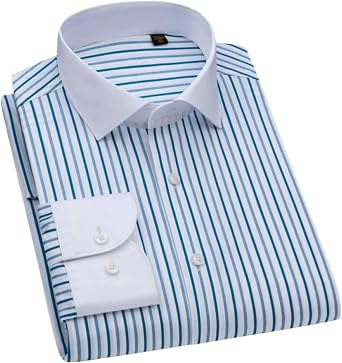 Mens Cotton Wrinkle-Free Long Sleeve Spring Business Casual Contrast Collar Shirt