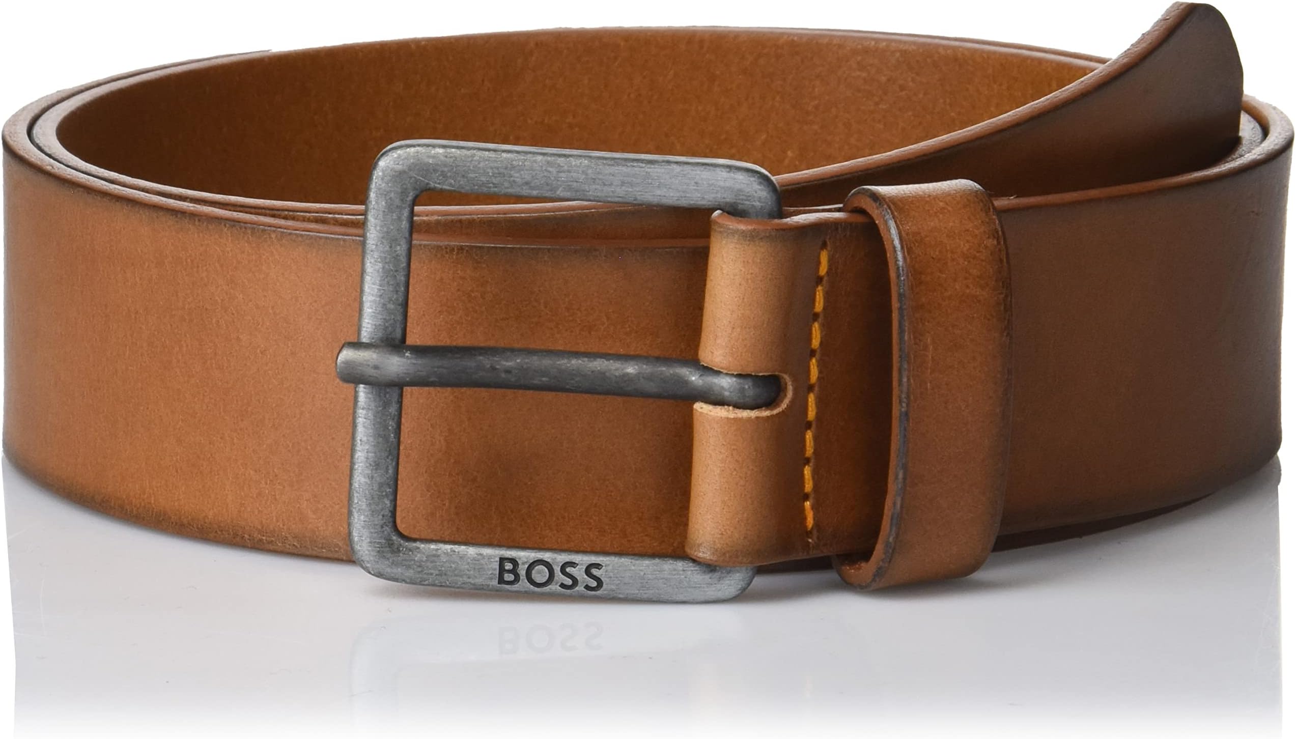 BOSSmens Smooth Leather Belt With Brushed Effect Buckle