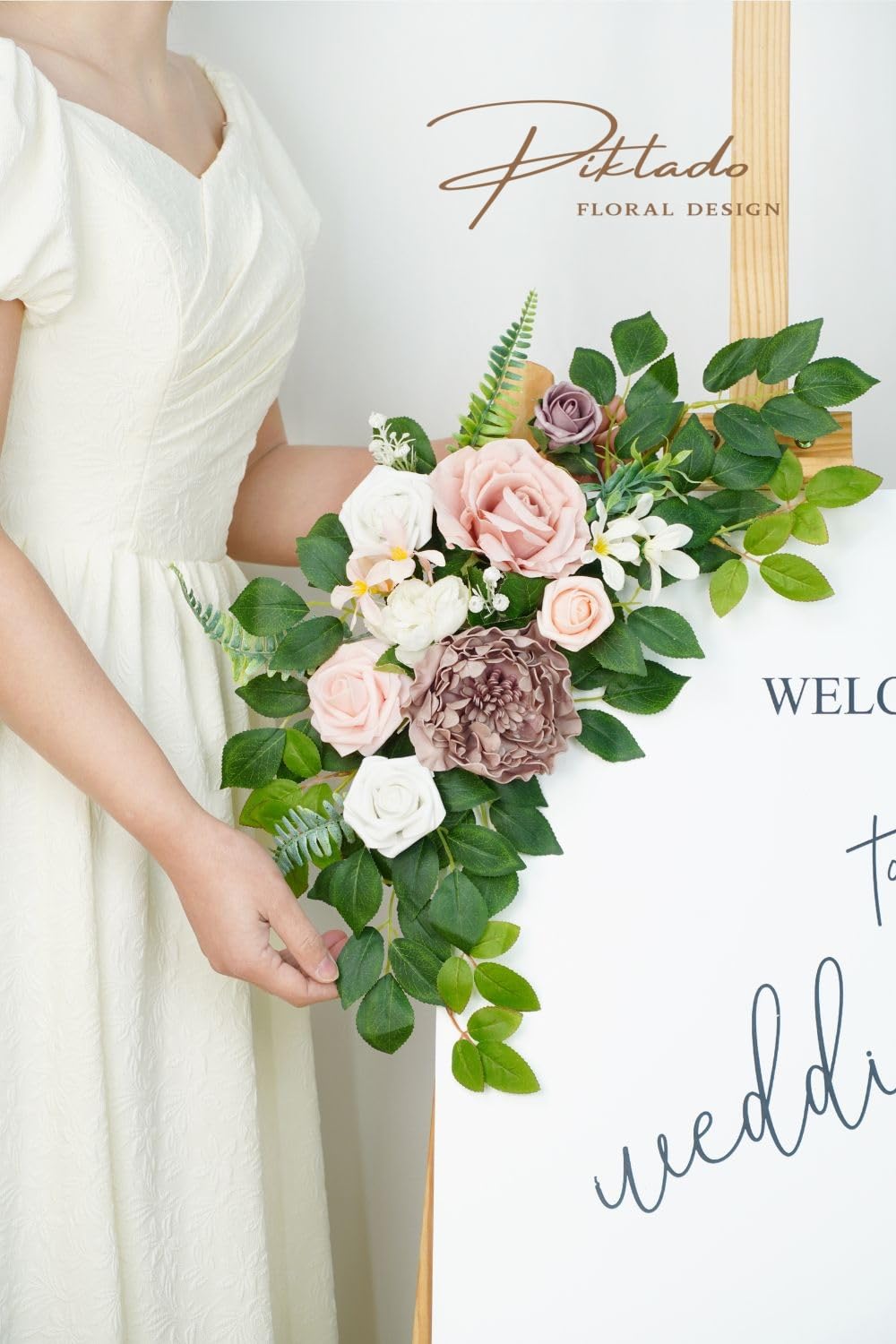 Hochzeitsdekoration (2 Stück) Willkommensschild, Blumen-Hintergrund, Girlande für Zeremonie, Empfang, Wandstaffelei, Heimdekoration, Eingangsbereich, Kunsttafel, Tischdekoration, (Dusty Rose)